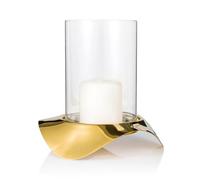 Robert Welch Drift Dawn Hurricane Lamp - Stainless Steel with Gold PVD Finish & Glass, Modern Candle Lantern Table Centrepiece