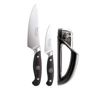 Robert Welch Professional Kitchen Knife Set with Knife Sharpener. Crafted from German 1.4116 Stainless Steel. Paring Knife 9cm/3.5", Chef's Knife