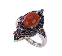 RobertDTesta Ladies' S925 Sterling Silver Fashion Ruby Ring with Adjustable Vintage Phoenix Ring,Red,11
