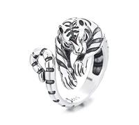 RobertDTesta Men And Women S925 Sterling Silver Tiger Ring, Retro Fashion Tiger Couple Ring,Silver,8