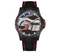 RobertDTesta Men's Automatic Mechanical Sports Watches,Fashion Luminous Double-Sided Skeleton Mechanical Casual Watches,Black case red