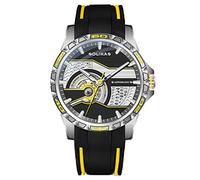 RobertDTesta Men's Automatic Mechanical Sports Watches,Fashion Luminous Double-Sided Skeleton Mechanical Casual Watches,Silver case yellow
