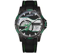 RobertDTesta Men's Automatic Mechanical Sports Watches,Fashion Luminous Double-Sided Skeleton Mechanical Casual Watches,Black case Green