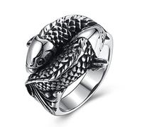 RobertDTesta Men's Double Carp Pattern Ring, Gothic Fashion Personality Double Carp Stainless Steel Ring,Silver,10