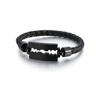 RobertDTesta Men's Razor Blade Bracelet, Gothic Vintage Blade Braided Stainless Steel Bracelet,Black,22cm