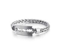 RobertDTesta Men's Razor Blade Bracelet, Gothic Vintage Blade Braided Stainless Steel Bracelet,Silver,22cm