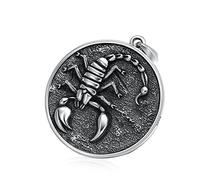 RobertDTesta Men's Round Scorpion Pendant Necklace, Gothic Vintage Scorpion S925 Sterling Silver Necklace,Silver,Single pendant