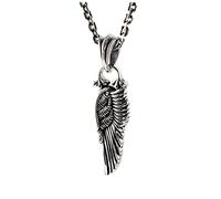 RobertDTesta Men's S925 Sterling Silver Angel Wings Pendant, Vintage Feather Pendant Necklace,Silver,Pendant + Chain 60cm