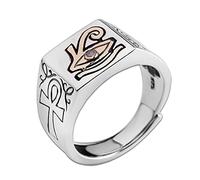 RobertDTesta Men's S925 Sterling Silver Eye of Horus Ring, Fashion Open Eye of Horus Ring,Silver,8