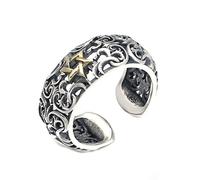 RobertDTesta Men's S925 Sterling Silver Six Mans Star Ring, Vintage Fashion Open Star of David Ring,Silver,9