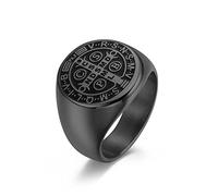 RobertDTesta Men's St. Benedict Exorcism Medallion Ring, Catholic Exorcism Cross Stainless Steel Ring,Black,11