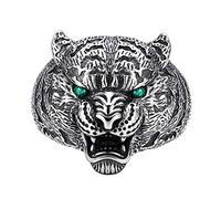 RobertDTesta Men's Sterling Silver Green Eyes Leopard Head Ring, S925 Sterling Silver Vintage Animal Leopard Head Open Ring,Silver,12