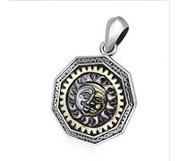 RobertDTesta Men's Sun Moon Pattern Pendant, Gothic Sun Moon Signet S925 Sterling Silver Pendant Necklace,Silver,Single pendant
