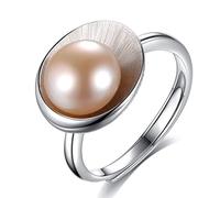 RobertDTesta S925 Silver Fashion Pearl Jewelry,7.5-8Mm Freshwater Pearl Open Ring,Ladies Freshwater Pearl Ring,Pink,7