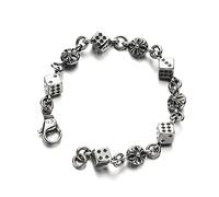 RobertDTesta S925 Sterling Silver Dice Cross Bracelet, Men's Gothic Vintage Dice Cross Bracelet,Silver,20cm