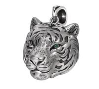 RobertDTesta S925 Sterling Silver Domineering Tiger Head Necklace Pendant, Men's Gothic Tiger Head Personalized Pendant,Silver,Single Pendant