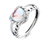 RobertDTesta S925 Sterling Silver Ladies Fashion Love Heart Gemstone Ring, Adjustable Vintage Heart Ring,Silver,9