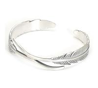 RobertDTesta S925 Sterling Silver Men's Feather Bracelet, Retro Open Couples Feather Bracelet,Silver,18cm~22cm