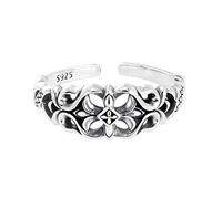 RobertDTesta S925 Sterling Silver Men's Openwork Cross Ring, 8Mmgothic Vintage Open Adjustable Cross Ring,Silver,9