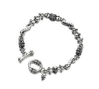 RobertDTesta S925 Sterling Silver Men's Skull Bracelet, Gothic Vintage Skull Sterling Silver Bracelet,Silver,18cm