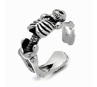 RobertDTesta S925 Sterling Silver Men's Skull Ring, Adjustable Opening Vintage Fashion Skull Ring,Silver,10