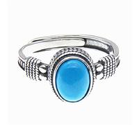 RobertDTesta S925 Sterling Silver Men's Turquoise Ring, Gothic Vintage Adjustable Carved Turquoise Ring,Silver,10