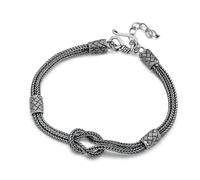 RobertDTesta S925 Sterling Silver Vintage Patchwork Foxtail Bracelet, Men And Women Simple Personalized Bracelets,Silver,17cm+2cm