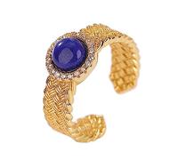 RobertDTesta Women's S925 Sterling Silver And Gold Plated Lapis Lazuli Ring, Adjustable Vintage Dark Blue Ring,Gold,10