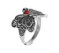 RobertDTesta Women's S925 Sterling Silver Butterfly Ring, Vintage Fashion Adjustable Gemstone Ring,Silver,9