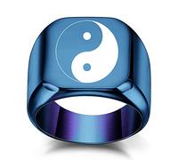 RobertDTesta Yin Yang Symbol Ring Men's Tai Chi Yin Yang Balance Ring Stainless Steel Taoist Zen Amulet Signet Ring,Blue,14