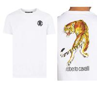 Roberto Cavalli Firenze Tiger Logo Print Luxury Crew Neck T-Shirt Top L