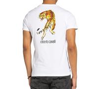Roberto Cavalli Firenze Tiger Logo Print Luxury Crew Neck T-Shirt Top M