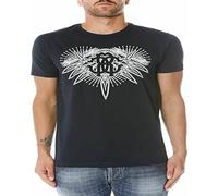 Roberto Cavalli Men`s T Shirt Short Sleeve Print 100% Cotton Dark Blue Navy Black XXL