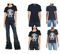 Roberto Cavalli RC Lynx-Print Monogram Cotton T-Shirt Top Lounge Iconic Shirt