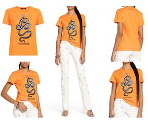 Roberto Cavalli Snake Print Monogram Cotton T-Shirt Top Lounge Iconic Shirt XL
