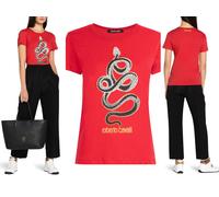 Roberto Cavalli Snake Print Monogram Cotton T-Shirt Top Lounge Iconic Shirt XS