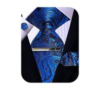 ROBERTO GABBANI Mens Tie Pocket Square Cufflinks Tie Bar Set, Silk Woven Necktie with Hanky Clip , Blue Paisley, 8.5 cm