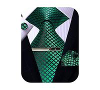 ROBERTO GABBANI Mens Tie Pocket Square Cufflinks Tie Bar Set, Silk Woven Necktie with Hanky Clip, Green Plaid Check, 8.5 cm