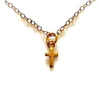ROBERTS 18ct Gold-Plated Teeny Tiny Cross Pendant | Petite and Elegant | Delicate 10mm x 5mm (22")