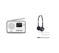 Roberts PLAY20 Compact and Portable DAB/DAB+/FM Digital Radio, Rubber-Protected, Full Colour Screen, White & JVC Wired Lightweight Headphones - Black