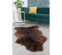Robert's Rugs Luxury Sheepskin Area Rug, Brown, Soft Shaggy Fur, Living Room Floor Mat