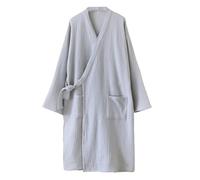 Robes for Women Knit Bathrobe Soft Knee Length Kimono Robe 3/4 Sleeve Sleepwear with Pockets,Gray,L