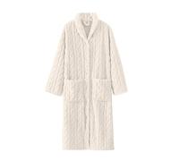 Robes Womens Luxury Dressing Gown Womens Long Fleece Robe Fuzzy Cozy Warm Bathrobe Shawl Collar Spa Robe Laddies Textured House Coat Xmas Gifts for Women Bathrobe Mens Gown (White, M)