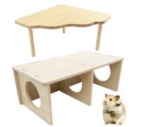 ROBGZMQW 2 Pcs Hamster Platform, Hamster Cage Accessories, Set with Hideout and Multi Chamber Hide for Syrian Hamsters, Wooden Hamster House