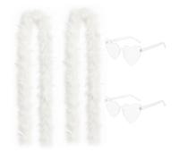ROBGZMQW 4Pcs feather Boas Multipack, Feather Scarf, White Feather Boa, White Boa With 2Pcs Sunglasses For Parties, Costumes, And Special Events, Elegant And Fluffy Design For Dancers And Performers