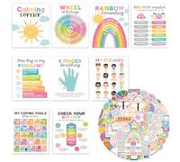 ROBGZMQW 69-Piece Calming Corner Posters, Feelings Chart, Feelings Wheel for Classrooms, Sensory Wall Art for Preschool and Home, Emotion Wheel Includes 60 Sensory Cards and 9 Posters