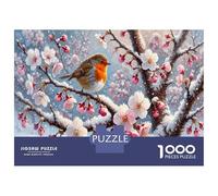 Robin 1000 Piece Puzzle Snow Cherry Blossom Branches Home Decor Senior Leisure Enthusiasts Brain Training Retirement Gift for Grandparents 70x50cm/1000pcs