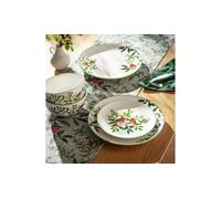 Robin 12-Piece Stoneware Dinner Set, Floral Bird Design, White and Green