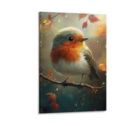 Robin 3D Wall Art Fresh Look Nature Painting Pictures Print On Canvas,The Picture For Home Modern Decoration Piece Ready To Hang 12x18inch(30x45cm)