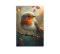 Robin 3D Wall Art Oil Painting Print On Canvas Nature Posters And Prints Picture For Living Room Home Decoration 12x18inch(30x45cm)